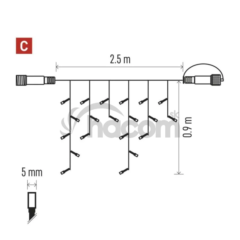 Standard LED spojovacia vianočná reťaz – cencúle, 2,5 m, vonkajšia, teplá biela