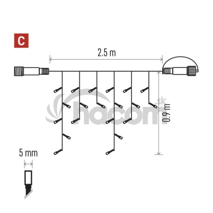 Standard LED spojovacia vianočná reťaz – cencúle, 2,5 m, vonkajšia, teplá biela