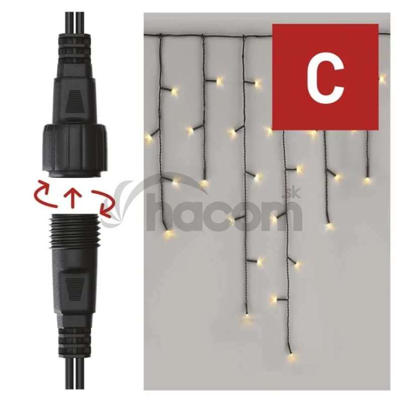 Standard LED spojovacia vianočná reťaz – cencúle, 2,5 m, vonkajšia, teplá biela