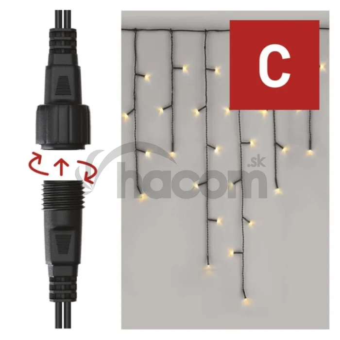 Standard LED spojovacia vianočná reťaz – cencúle, 2,5 m, vonkajšia, teplá biela