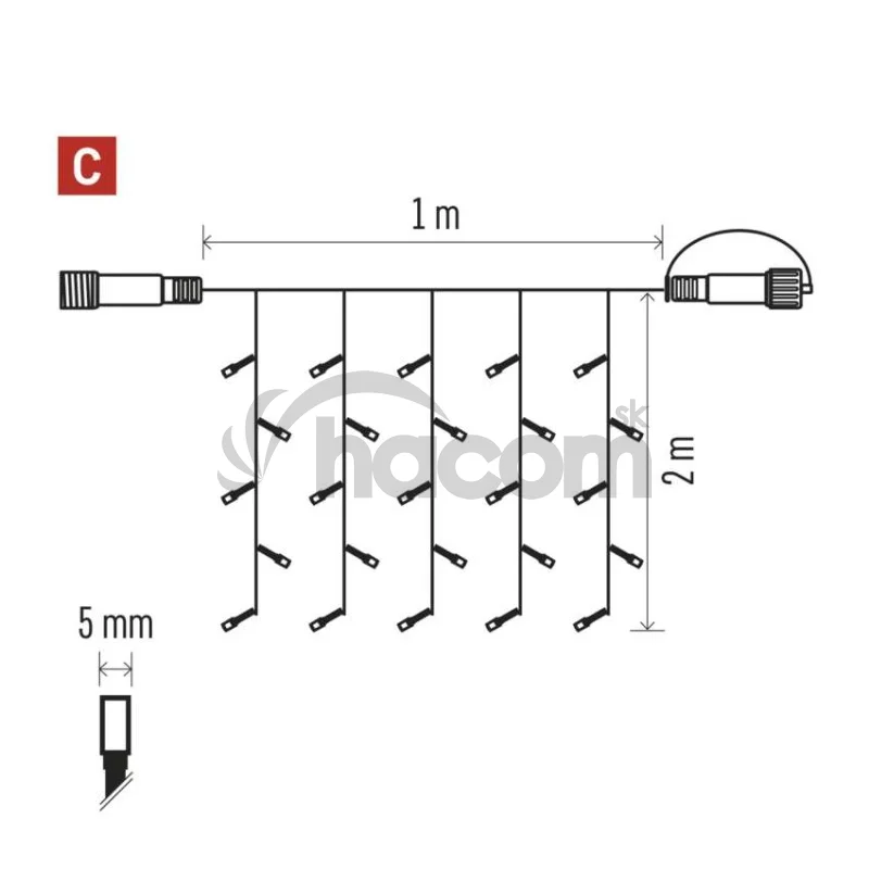 Standard LED spojovacia vianočná reťaz – záclona, 1x2 m, vonkajšia, teplá biela