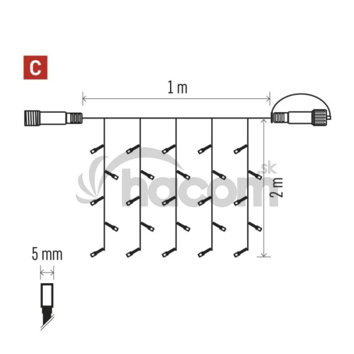 Standard LED spojovacia vianočná reťaz – záclona, 1x2 m, vonkajšia, teplá biela