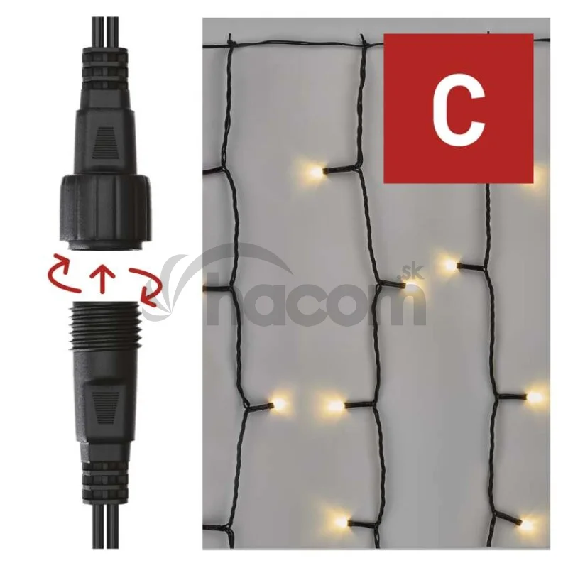 Standard LED spojovacia vianočná reťaz – záclona, 1x2 m, vonkajšia, teplá biela