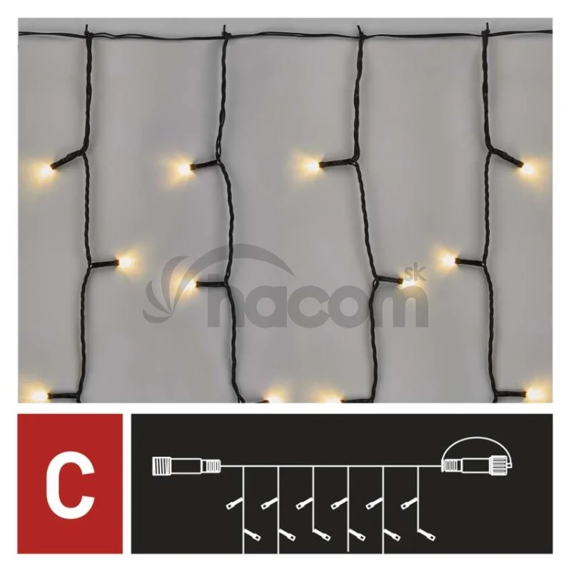Standard LED spojovacia vianočná reťaz – záclona, 1x2 m, vonkajšia, teplá biela
