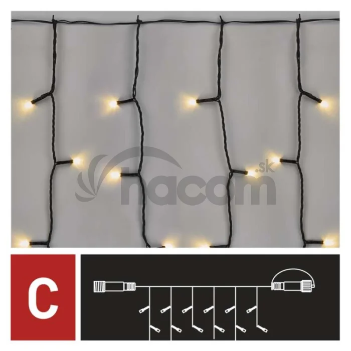Standard LED spojovacia vianočná reťaz – záclona, 1x2 m, vonkajšia, teplá biela