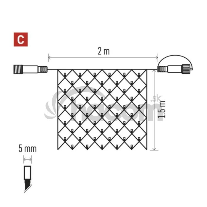 Standard LED spojovacia vianočná reťaz – sieť, 1,5x2 m, vonkajšia, studená biela