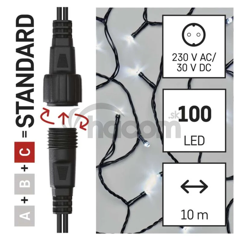Standard LED spojovacia vianočná reťaz, 10 m, vonkaj. aj vnútor., studená biela