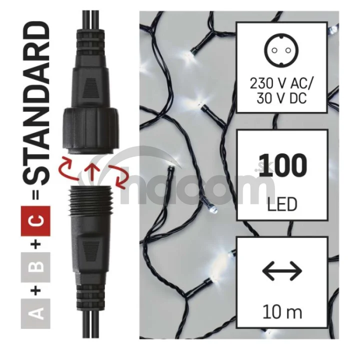 Standard LED spojovacia vianočná reťaz, 10 m, vonkaj. aj vnútor., studená biela