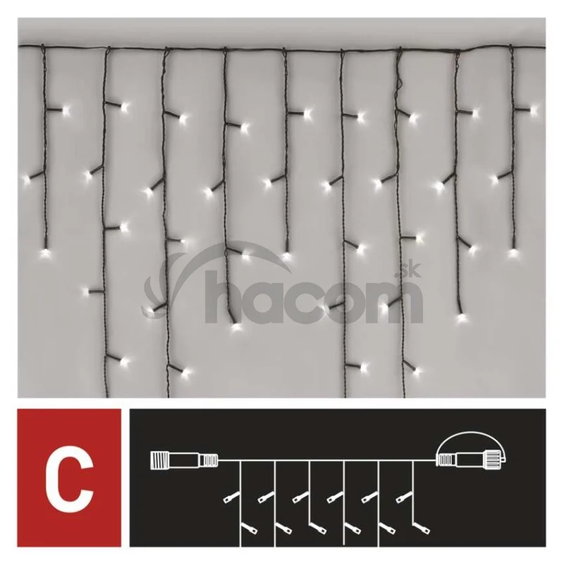 Standard LED spojovacia vianoč. reťaz – cencúle, 2,5 m, vonkajšia, studená biela