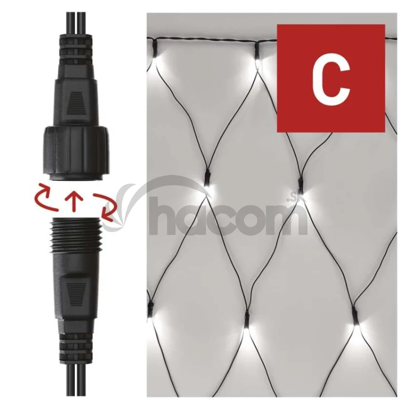 Standard LED spojovacia vianočná reťaz – sieť, 1,5x2 m, vonkajšia, studená biela