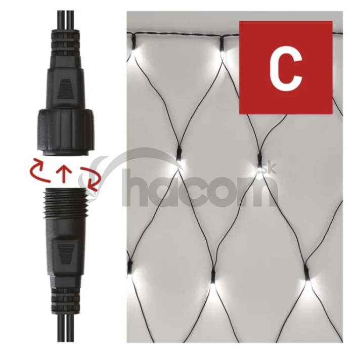 Standard LED spojovacia vianočná reťaz – sieť, 1,5x2 m, vonkajšia, studená biela