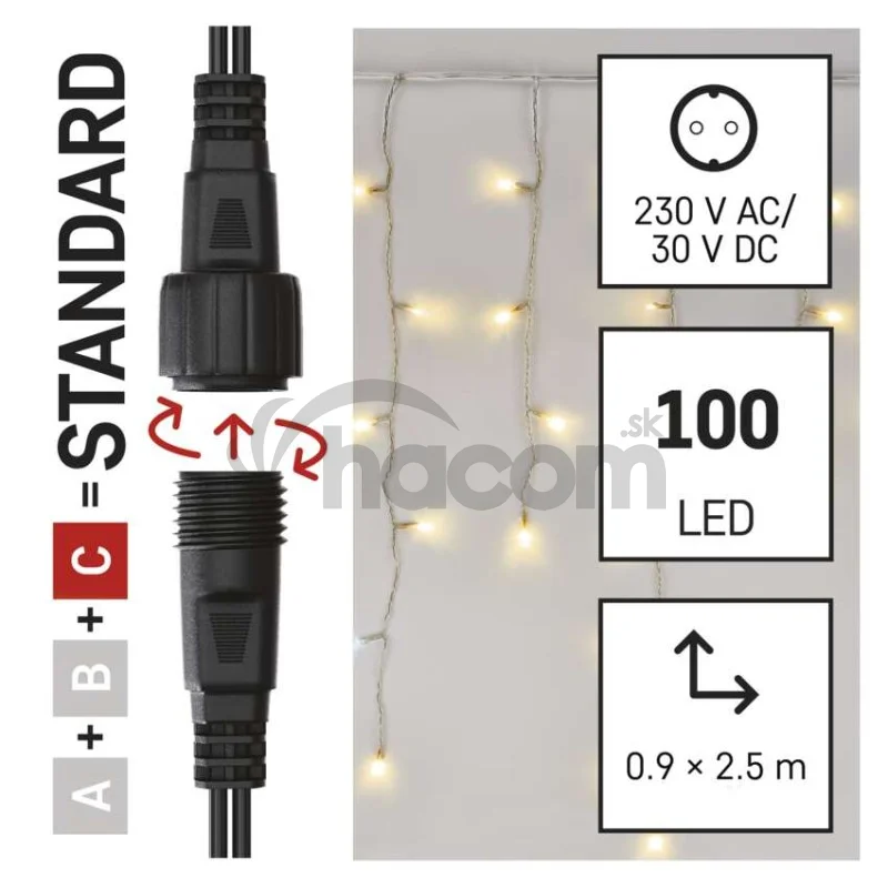 Standard LED spoj. reťaz blikajúca – cencúle, 2,5 m, vonkajšia, teplá/studená biela