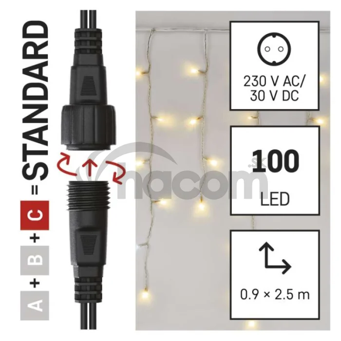 Standard LED spoj. reťaz blikajúca – cencúle, 2,5 m, vonkajšia, teplá/studená biela