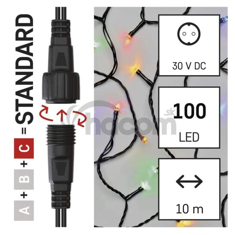 Standard LED spojovacia vianočná reťaz, 10 m, vonkajšia aj vnútorná, multicolor