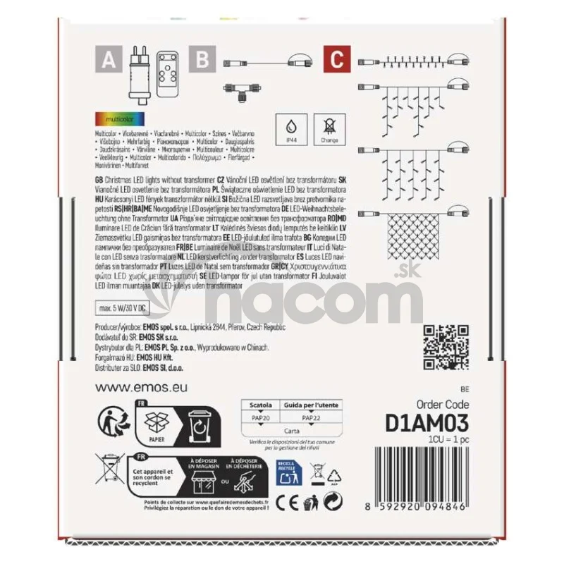 Standard LED spojovacia vianočná reťaz, 10 m, vonkajšia aj vnútorná, multicolor