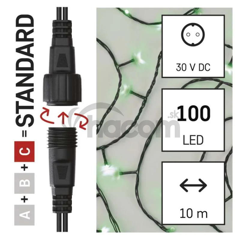 Standard LED spojovacia vianočná reťaz, 10 m, vonkajšia aj vnútorná, zelená