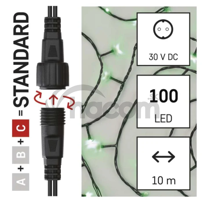 Standard LED spojovacia vianočná reťaz, 10 m, vonkajšia aj vnútorná, zelená