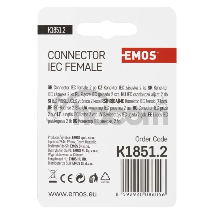 Konektor IEC zásuvka skrutkovací uhlový