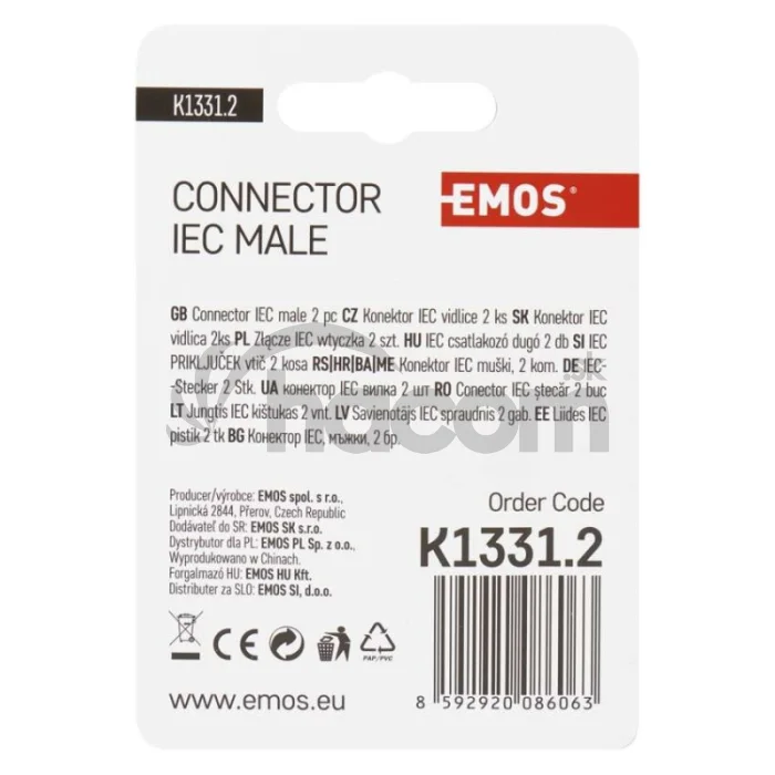 Konektor IEC vidlice skrutkovací rovný