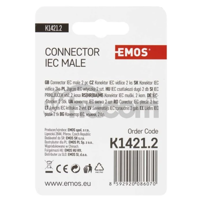 Konektor IEC vidlice zacvakávací uhlový