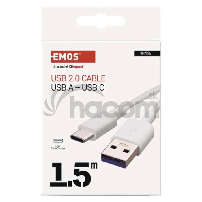 Nabíjací a dátový kábel USB-A 2.0 / USB-C 2.0, 1,5 m, biely