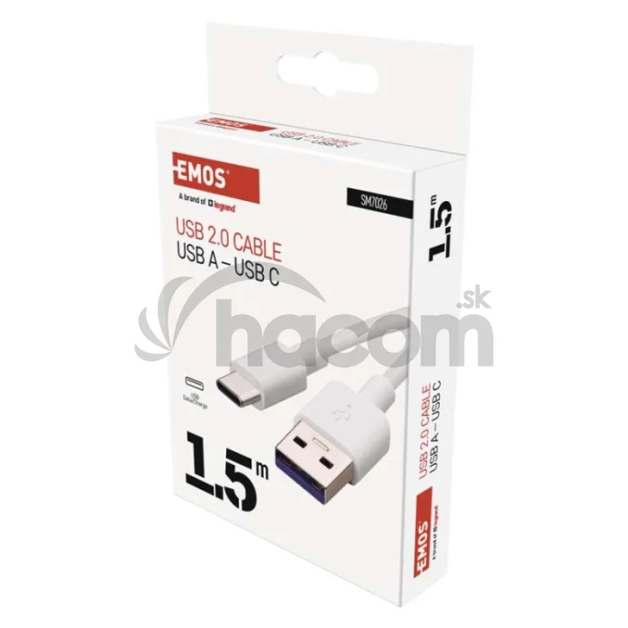 Nabíjací a dátový kábel USB-A 2.0 / USB-C 2.0, 1,5 m, biely