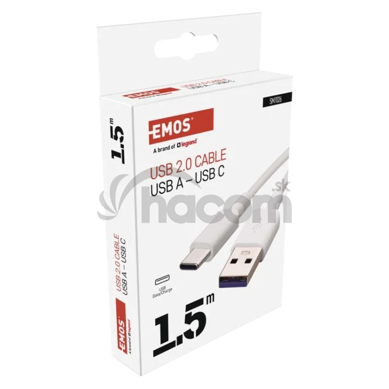Nabíjací a dátový kábel USB-A 2.0 / USB-C 2.0, 1,5 m, biely