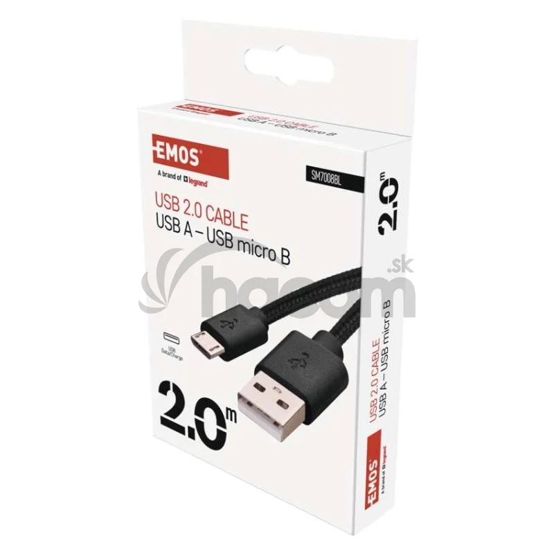 Nabíjací a dátový kábel USB-A 2.0 / micro USB-B 2.0, 2 m, čierny