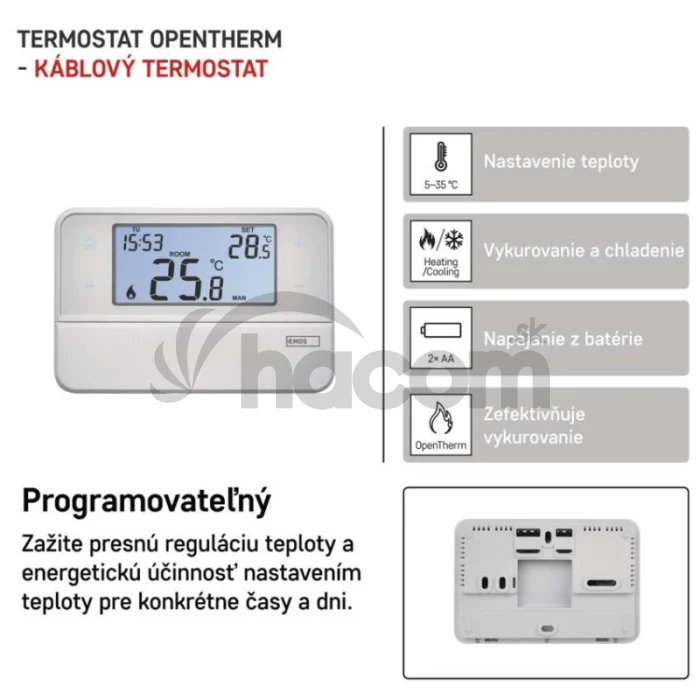 Izbový programovateľný drôtový OpenTherm termostat P5606OT