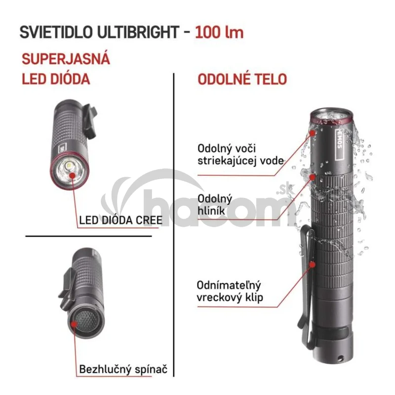 CREE LED kovové svietidlo Ultibright 50, 100lm, 1xAAA