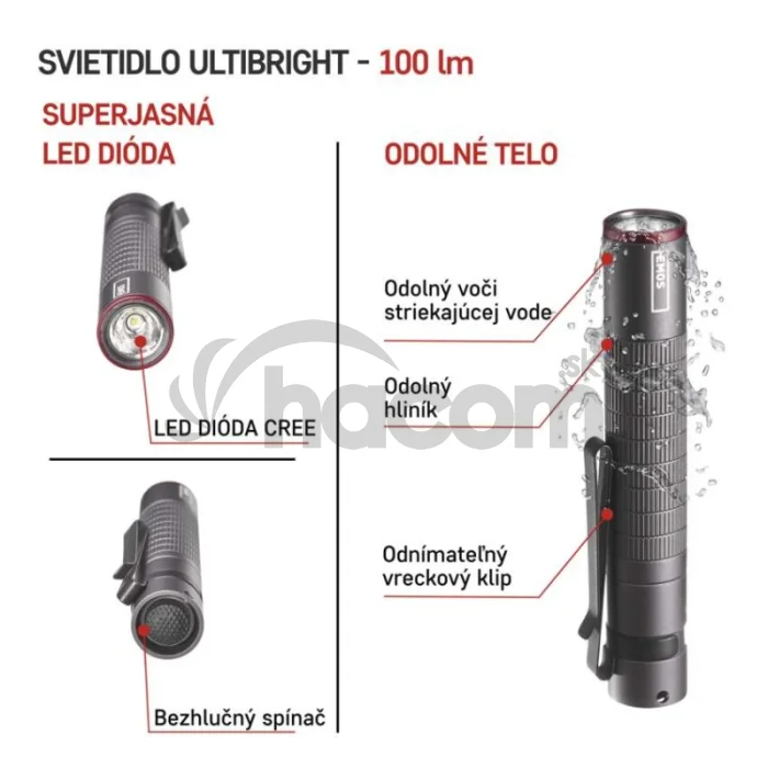 CREE LED kovové svietidlo Ultibright 50, 100lm, 1xAAA