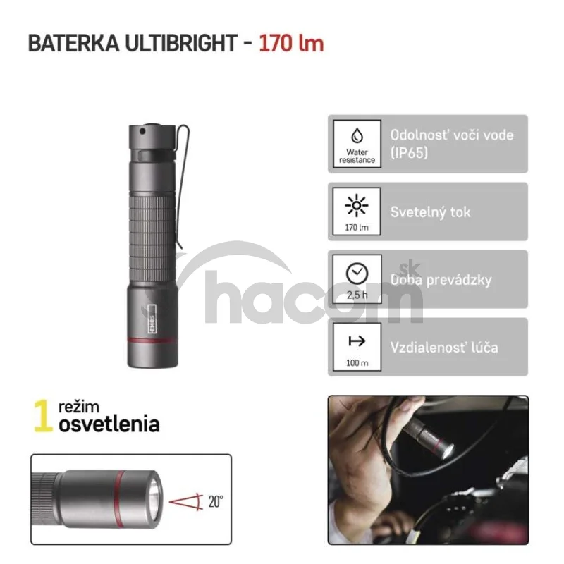CREE LED kovové svietidlo Ultibright 60, 170lm, 1xAA