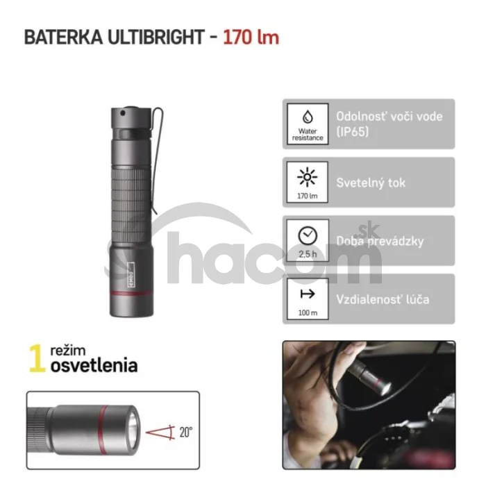 CREE LED kovové svietidlo Ultibright 60, 170lm, 1xAA