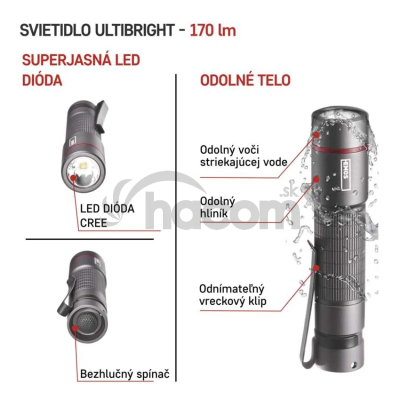 CREE LED kovové svietidlo Ultibright 60, 170lm, 1xAA