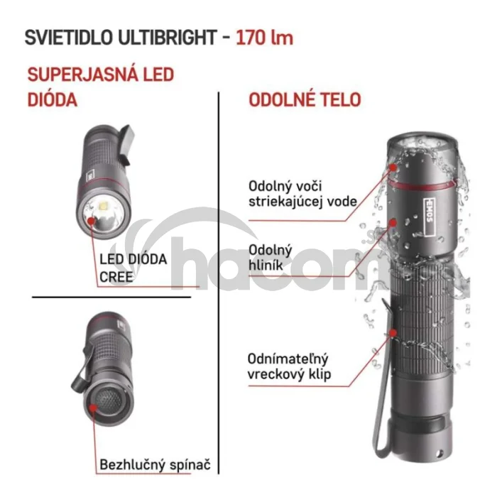 CREE LED kovové svietidlo Ultibright 60, 170lm, 1xAA