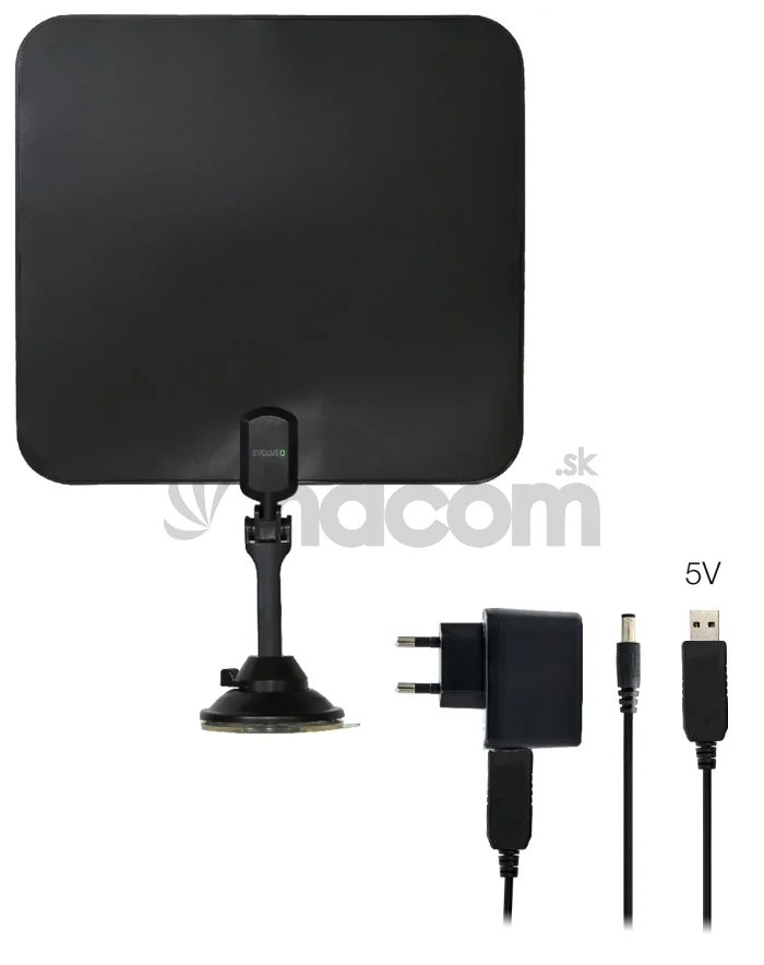 EVOLVEO Xany 2C LTE 230/5V, aktívna izbová anténa FM/DAB+/DVB-T/T2, filter LTE
