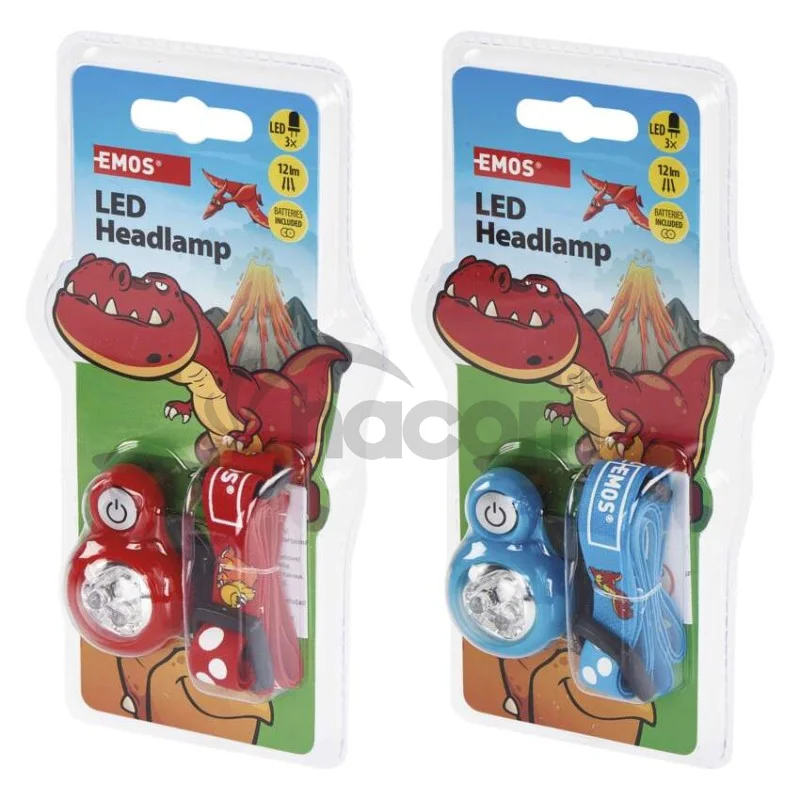 Detská LED čelovka Dino, 2× CR2032, 8 ks, display box