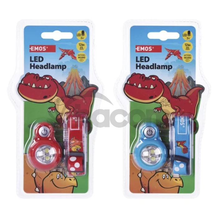 Detská LED čelovka Dino, 2× CR2032, 8 ks, display box
