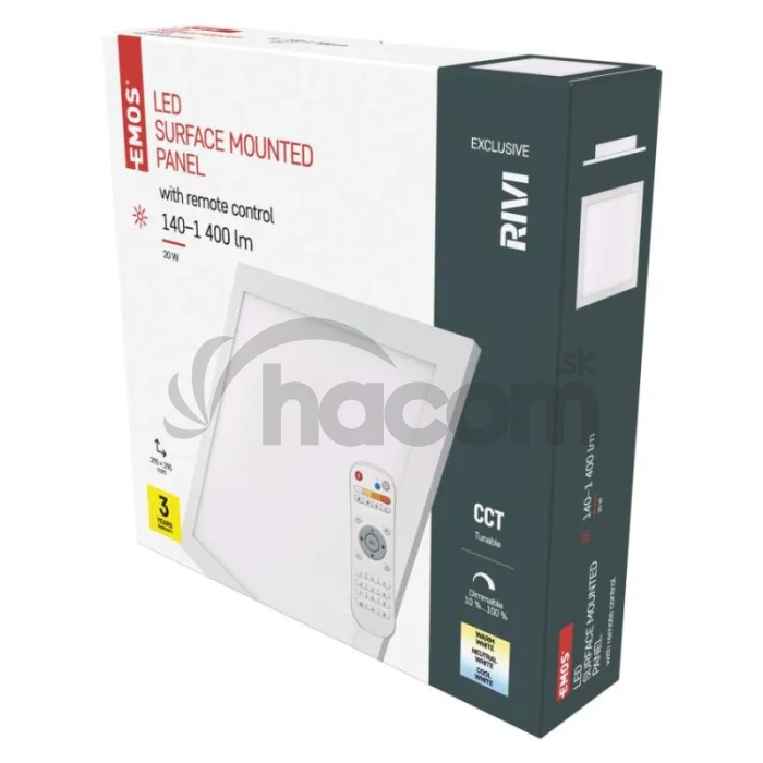LED panel prisadený RIVI 30x30, 20W, stmiev.so zmenou CCT