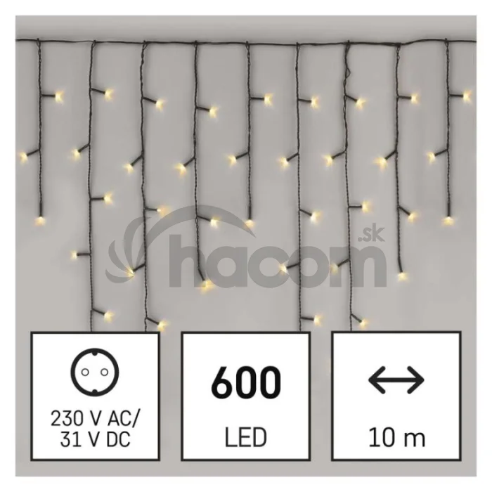 LED vianočné cencúle, 10 m, vonkajšie aj vnútorné, teplá biela, programy