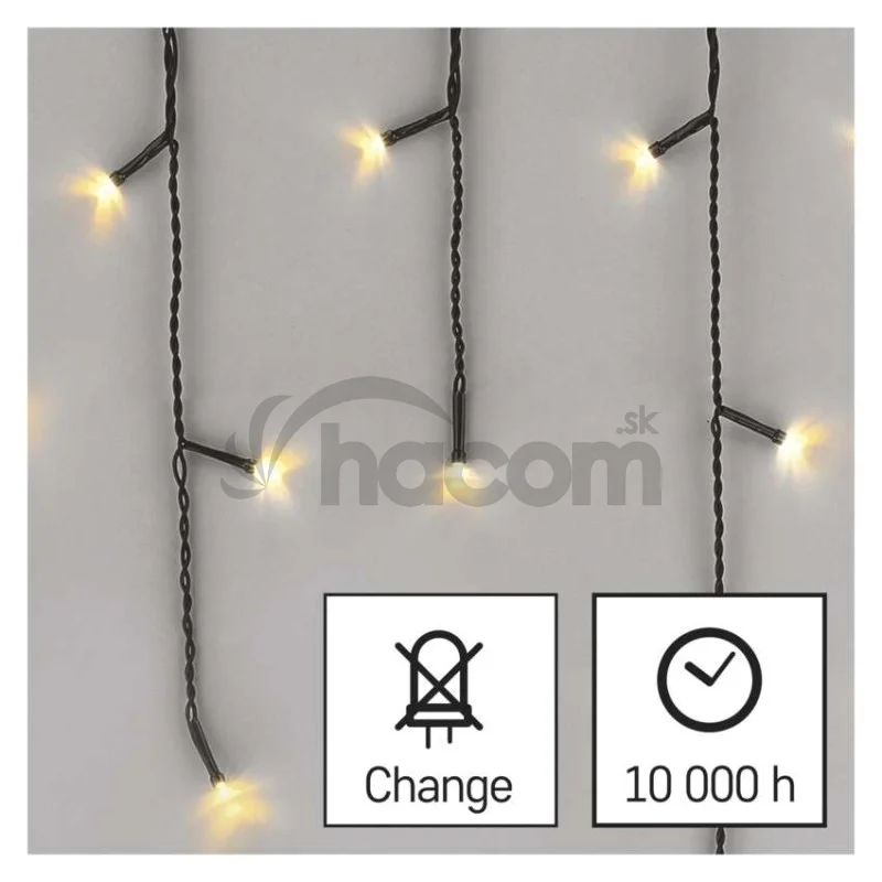 LED vianočné cencúle, 10 m, vonkajšie aj vnútorné, teplá biela, programy
