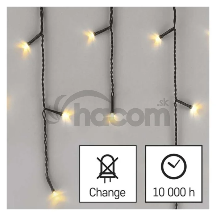 LED vianočné cencúle, 10 m, vonkajšie aj vnútorné, teplá biela, programy