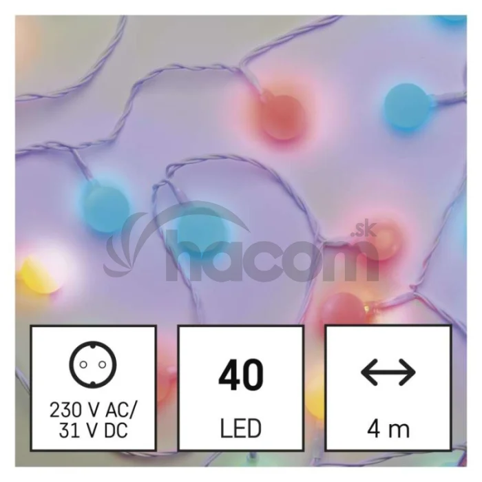 LED svetelná cherry reťaz – guličky 2,5cm, 4m, vonkajšia aj vnútorná, multicolor, časovač