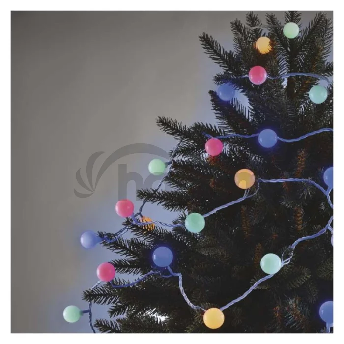 LED svetelná cherry reťaz – guličky 2,5cm, 4m, vonkajšia aj vnútorná, multicolor, časovač