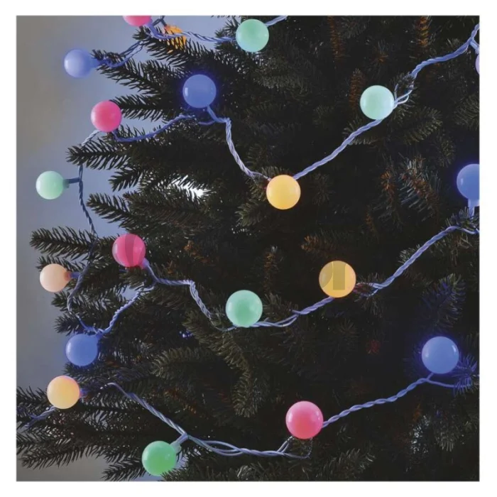 LED svetelná cherry reťaz – guličky 2,5cm, 4m, vonkajšia aj vnútorná, multicolor, časovač
