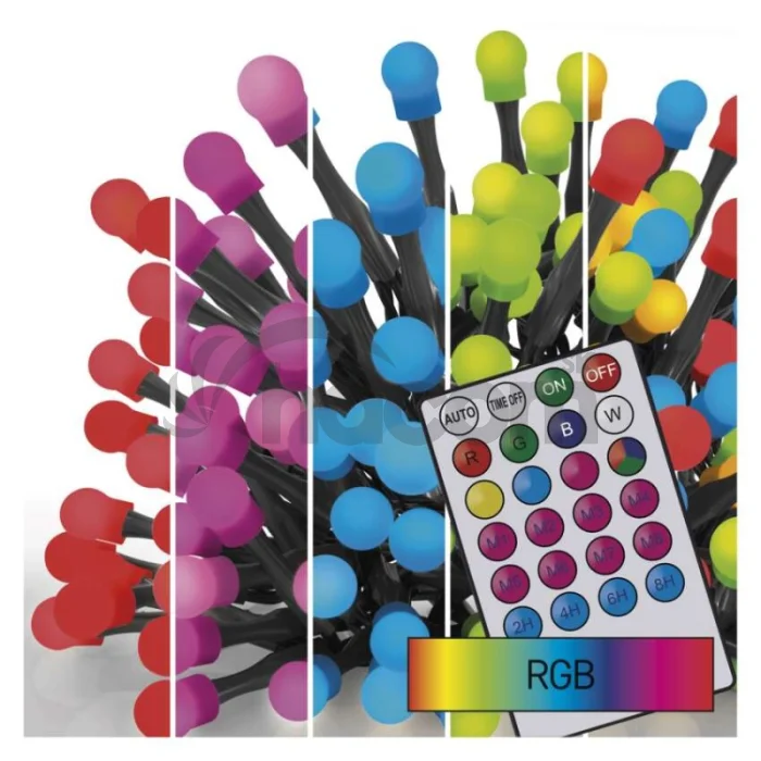 LED vianočná cherry reťaz – guličky, 10 m, RGB, ovládač, programy, časovač