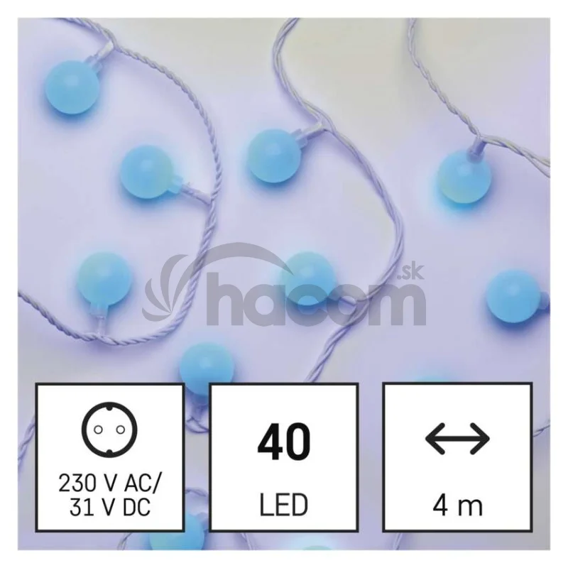 LED svetelná cherry reťaz – guličky 2,5 cm, 4 m, vonkajšia aj vnútorná, modrá, časovač
