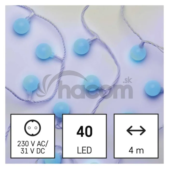 LED svetelná cherry reťaz – guličky 2,5 cm, 4 m, vonkajšia aj vnútorná, modrá, časovač