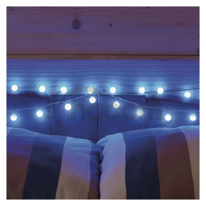 LED svetelná cherry reťaz – guličky 2,5 cm, 4 m, vonkajšia aj vnútorná, modrá, časovač