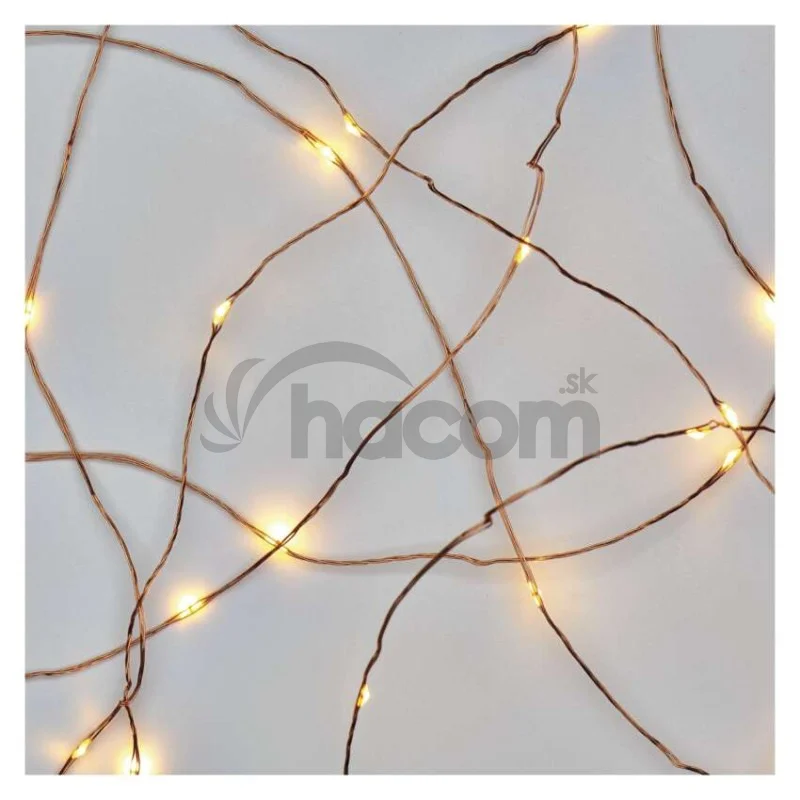 LED vianočná nano reťaz medená, 0,9 m, 2x AA, vnútorná, teplá biela, časovač